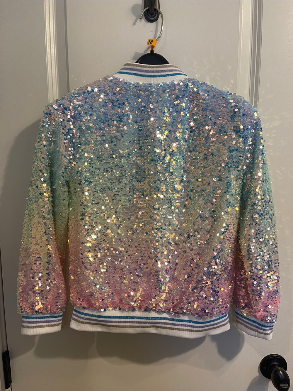 Lola + The Boys Pastel Iridescent Sequin Bomber Jacket - Picture 5 of 9